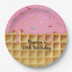 Assiettes En Carton Fraise crème glacée gaufre cône Anniversaire