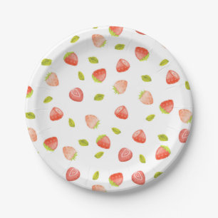 Assiettes En Carton Fraise d'aquarelle fête d'anniversaire