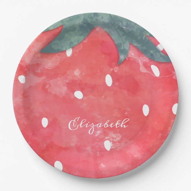 Assiettes En Carton Fraise d'aquarelle mignonne (Devant)