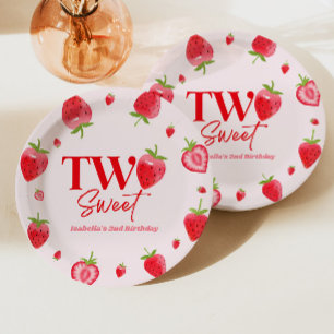 Assiettes En Carton Fraise deux rose doux rouge 2e fête d'anniversaire
