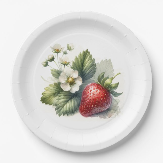 Assiettes En Carton Fraise et Fleur sucrée (Devant)