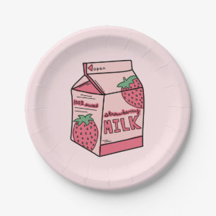 Assiettes En Carton Fraise mignonne Lait Fête Anniversaire