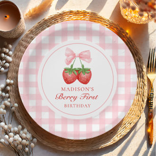 Assiettes En Carton Fraise Pink Bow Girl 1er anniversaire