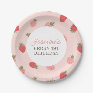 Assiettes En Carton Fraise rose fête d'anniversaire