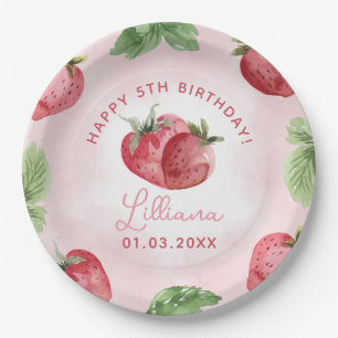 Assiettes En Carton Fraise rose mignonne fête d'anniversaire