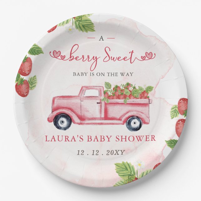 Assiettes En Carton Fraise rose Rouge Berry Baby shower sucré (Devant)