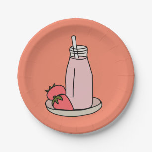 Assiettes En Carton Fraise sucrée milkshake rose mignon