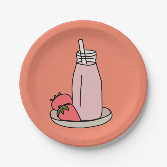 Assiettes En Carton Fraise sucrée milkshake rose mignon (Devant)
