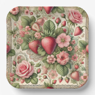 Assiettes En Carton Fraise vintage 1ère fête d'anniversaire