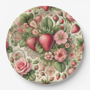 Assiettes En Carton Fraise vintage 1ère fête d'anniversaire
