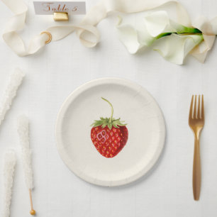 Assiettes En Carton Fraise vintage fête d'anniversaire