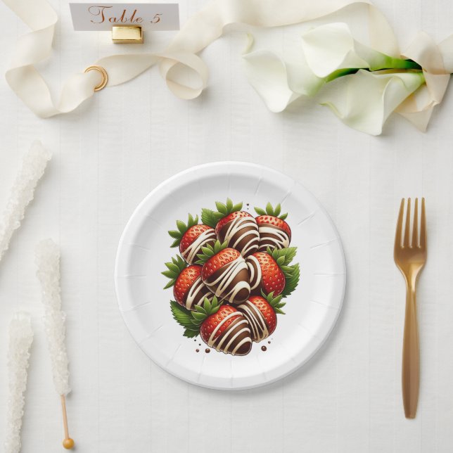 Assiettes En Carton Fraises au Chocolat Dessert de Fraise Fête (Mariage)