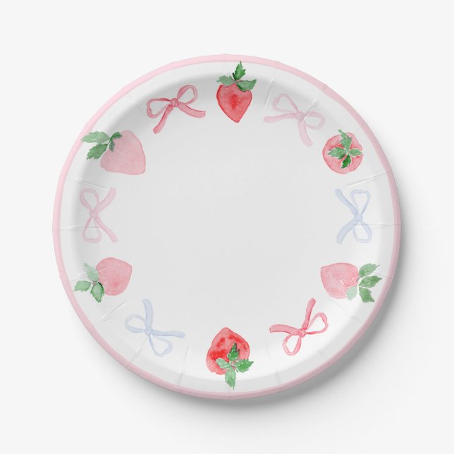 Assiettes En Carton Fraises d'aquarelle baie premier anniversaire (Devant)