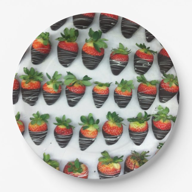 Assiettes En Carton Fraises de chocolat (Devant)