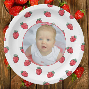 Assiettes En Carton Fraises et photo fête d'anniversaire