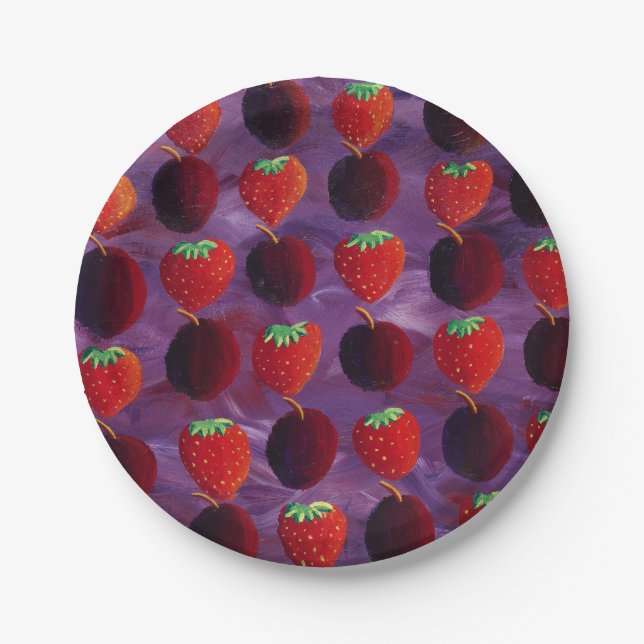 Assiettes En Carton Fraises et prunes Fruits rouges (Devant)