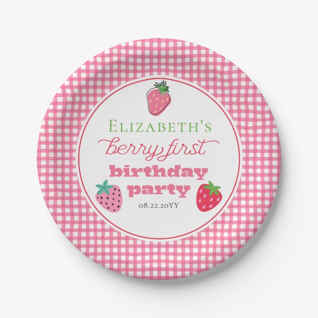 Assiettes En Carton Fraises Fille Berry Premier anniversaire fête (Devant)