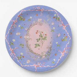 Assiettes En Carton Fraises Mignonette Bleue Français Grande Plaque