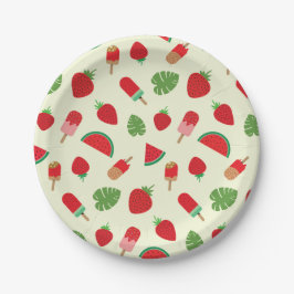 Assiettes En Carton Fraises, pastèque et motif de popsicules