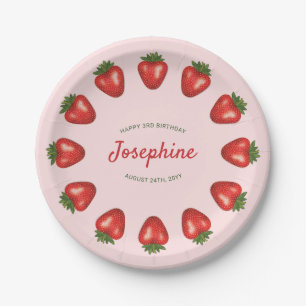 Assiettes En Carton Fraises Rouges d'Été sur Anniversaire Rose