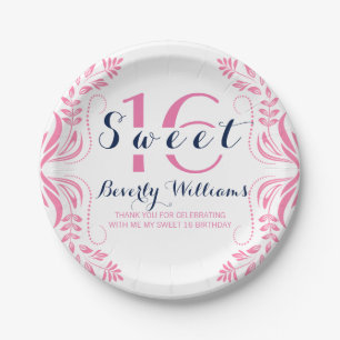 Assiettes En Carton Frame rose Floral Sweet 16 Modèle