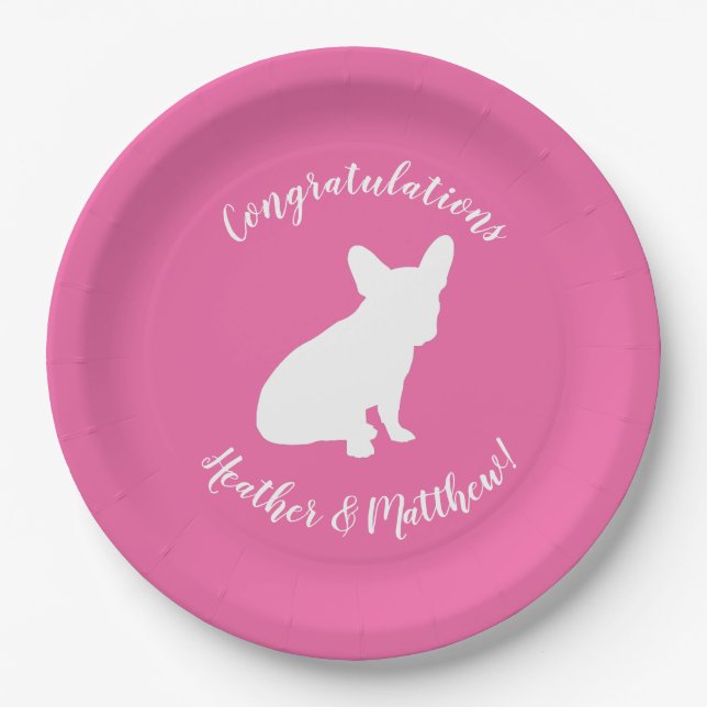 Assiettes En Carton Français Baby shower Buldog Français Rose (Devant)