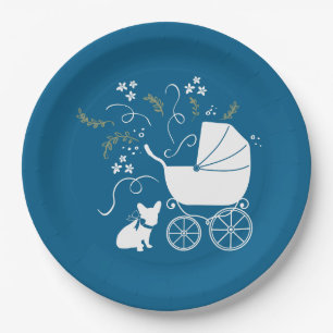 Assiettes En Carton Français Baby shower Bulldog Français Frenchie Blu