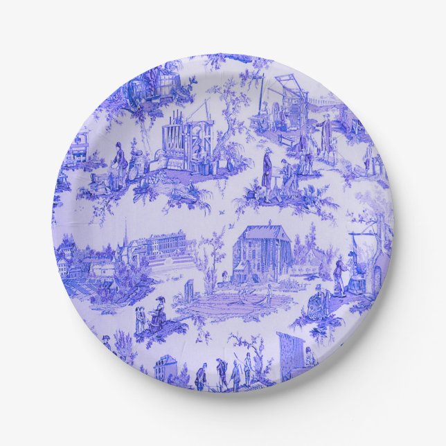 Assiettes En Carton Français Bleu Blanc Toile Chinoiserie Style Rustiq (Devant)