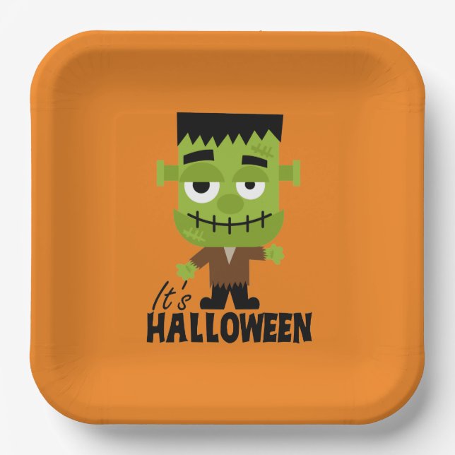 Assiettes En Carton Frankenstein C'est Halloween (Recto)