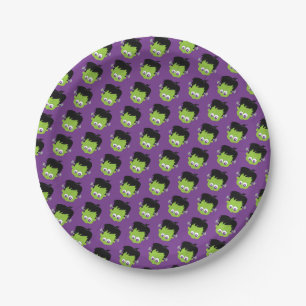 Assiettes En Carton Frankenstein Head Halloween Vert violet Motif