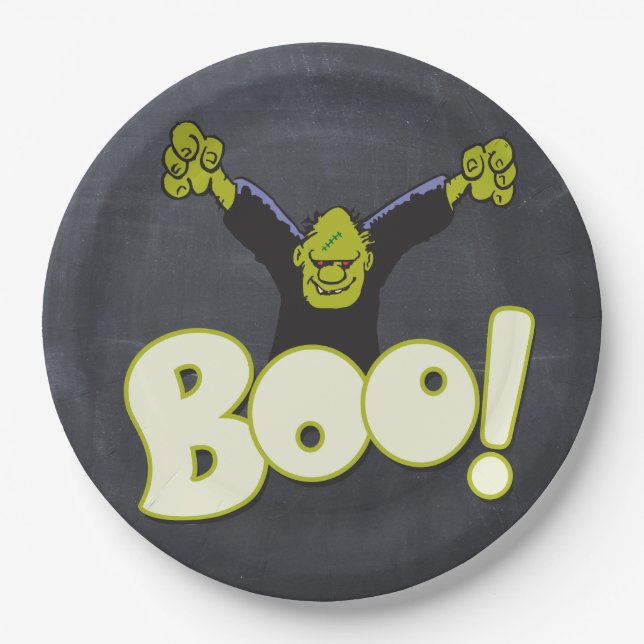 Assiettes En Carton Frankie Monster Frankenstein Halloween Black Chalk (Devant)