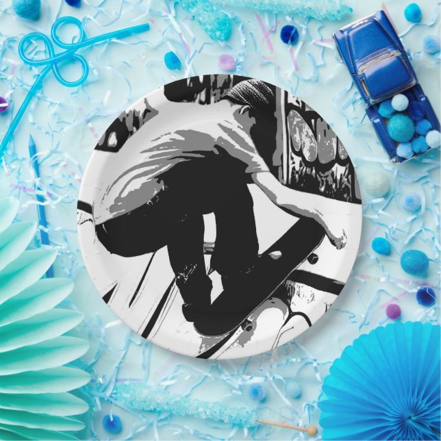 Assiettes En Carton Frapper la rampe - Skateboardeur (Fête)