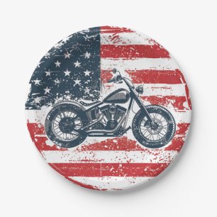 Assiettes En Carton Freedom Ride : Moto rétro et drapeau américain