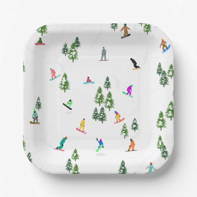 Assiettes En Carton Freeride Snowboarder Illustration de snowboard (Recto)