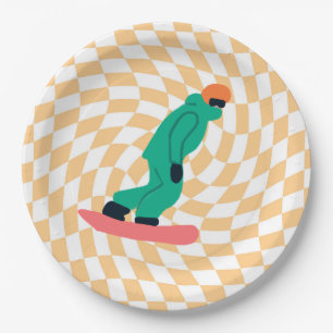 Assiettes En Carton Freeride Snowboardeur En Costume Vert À damiers