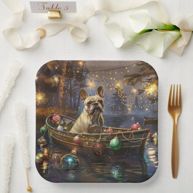 Assiettes En Carton French Bulldog Christmas Festive Voyage (Mariage)