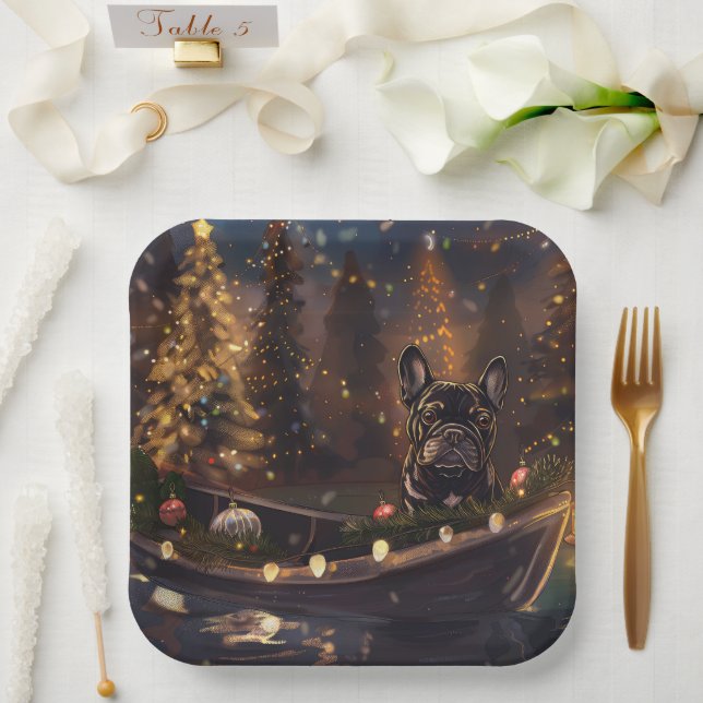 Assiettes En Carton French Bulldog Christmas Festive Voyage (Mariage)