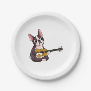 Assiettes En Carton French Bulldog Jouer Guitare Funny Guitariste