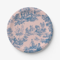 French toile de jouy bleu et rose élégant