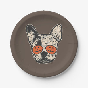 Assiettes En Carton Frenchie En Lunettes de soleil Citrouille Hallowee