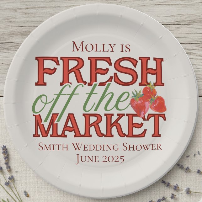 Assiettes En Carton Fresh Off Market - Personnalisé Moderne Maridal (Celebrate your newly-engaged status in style with this elegant “Fresh Off the Market” design!)
