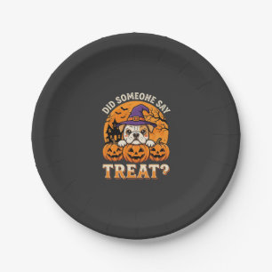 Assiettes En Carton Friandise pour chien Halloween Design Bulldog Citr