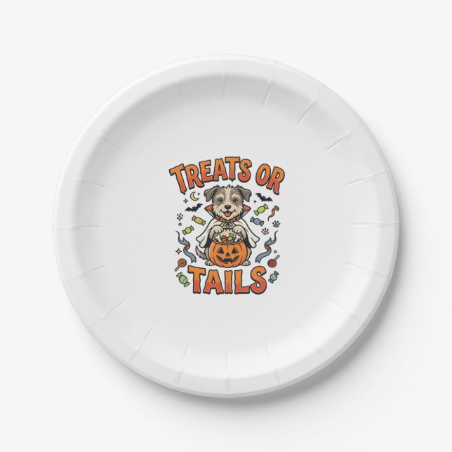 Assiettes En Carton Friandises pour chien de Halloween méfaits (Devant)