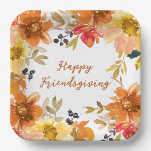 Assiettes En Carton Friendsgiving Floral Moderne
