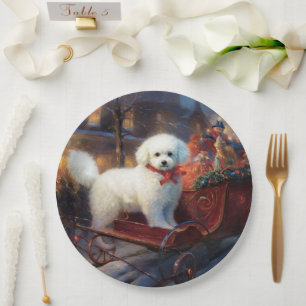 Assiettes En Carton Frise de Bichon Frise Festin de Noël