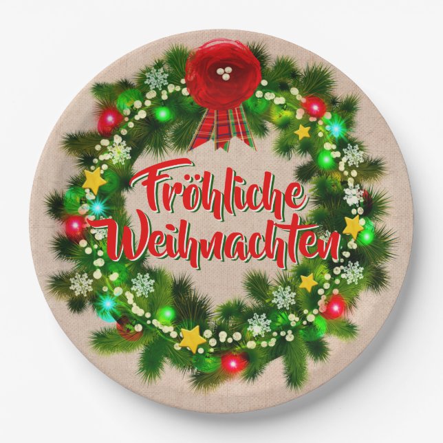 Assiettes En Carton Fröhliche Weihnachten Noël 9" (Devant)