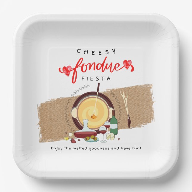 Assiettes En Carton Fromage Fondue Fiesta Coeurs Pot Fondue Vin (Recto)