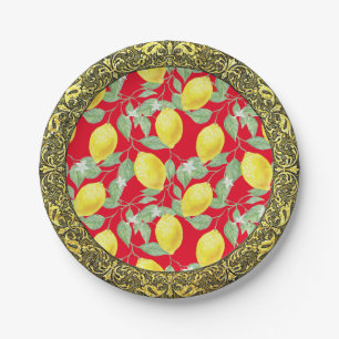 Assiettes En Carton Frontière baroque d'or de citrons siciliens
