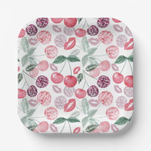 Assiettes En Carton Fruit de cerise rouge élégant