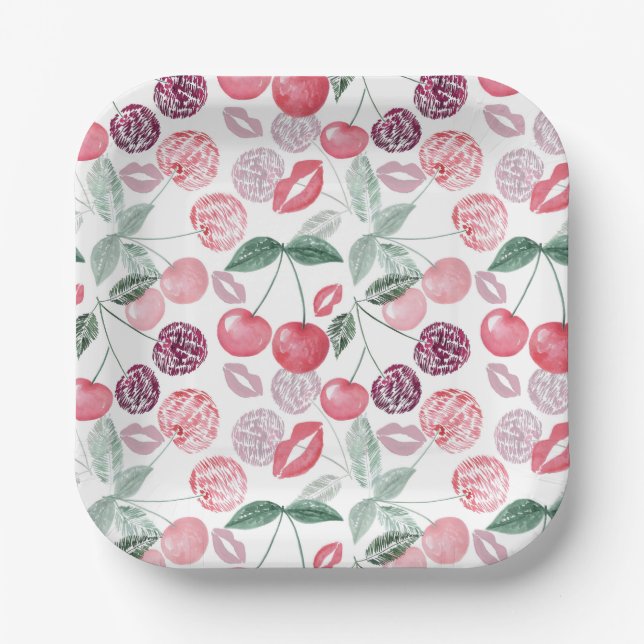 Assiettes En Carton Fruit de cerise rouge élégant (Recto)